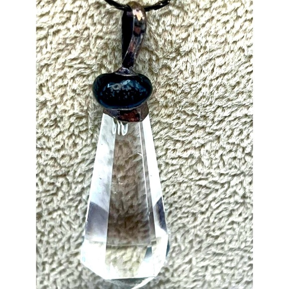 Obsidian Quartz Crystal Pendant Necklace On Black Chain. A82 - Picture 3 of 11